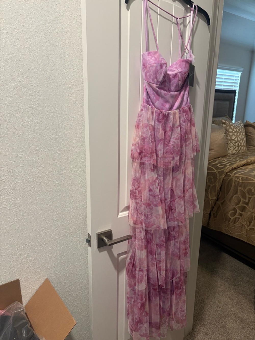 Pink Floral Tiered Maxi Dress with Bustier Bodice